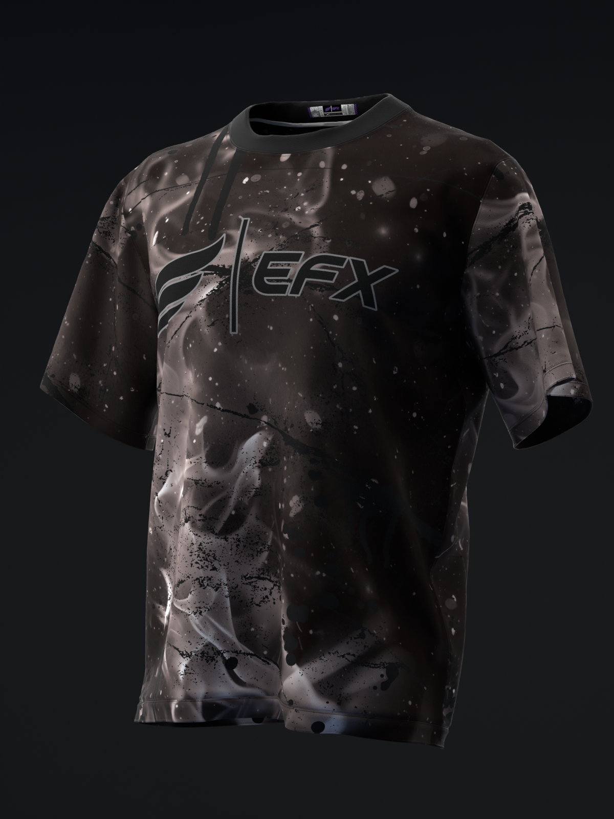 Black bowling jersey with smoky marble pattern and EFX logo, front view