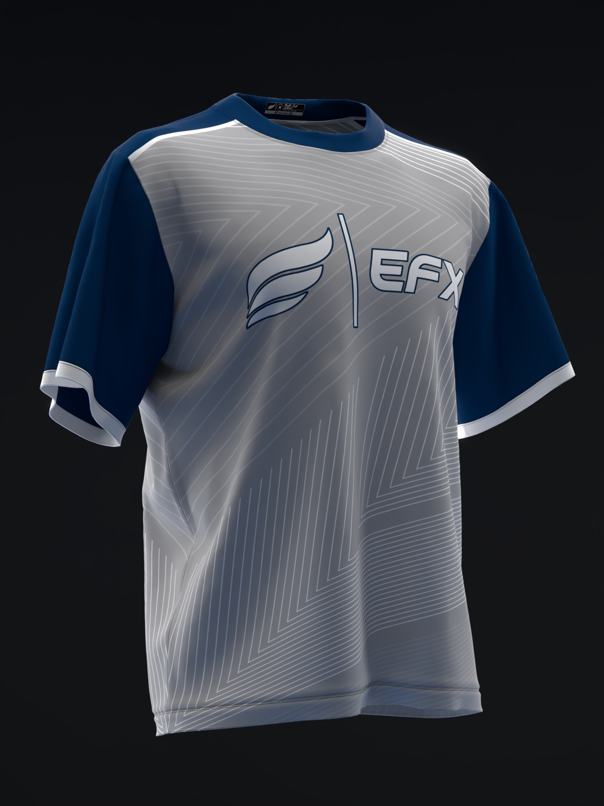 Navy and white bowling jersey with geometric line pattern and EFX logo