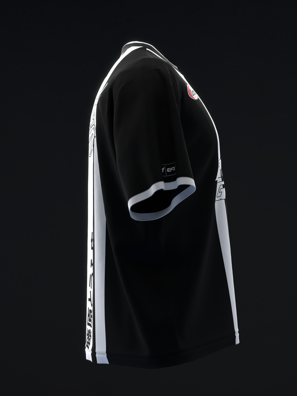 Black bowling jersey with white side panels and small logo details