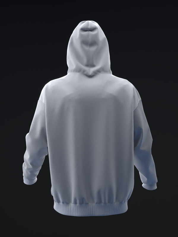 Light gray pullover hoodie displayed from the back view against dark background