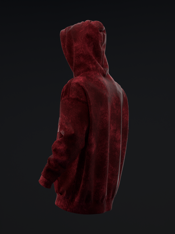 Burgundy velvet pullover hoodie with drawstring hood, back view