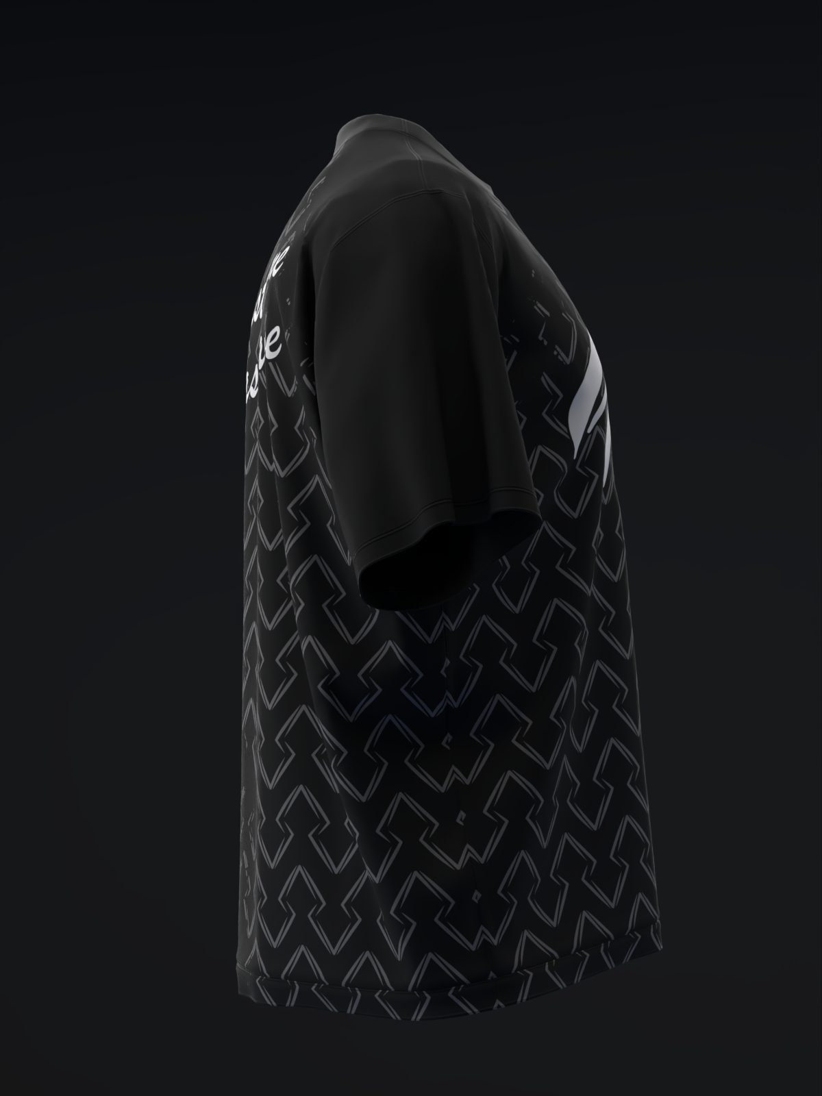 Black bowling jersey with geometric diamond pattern and white text detail