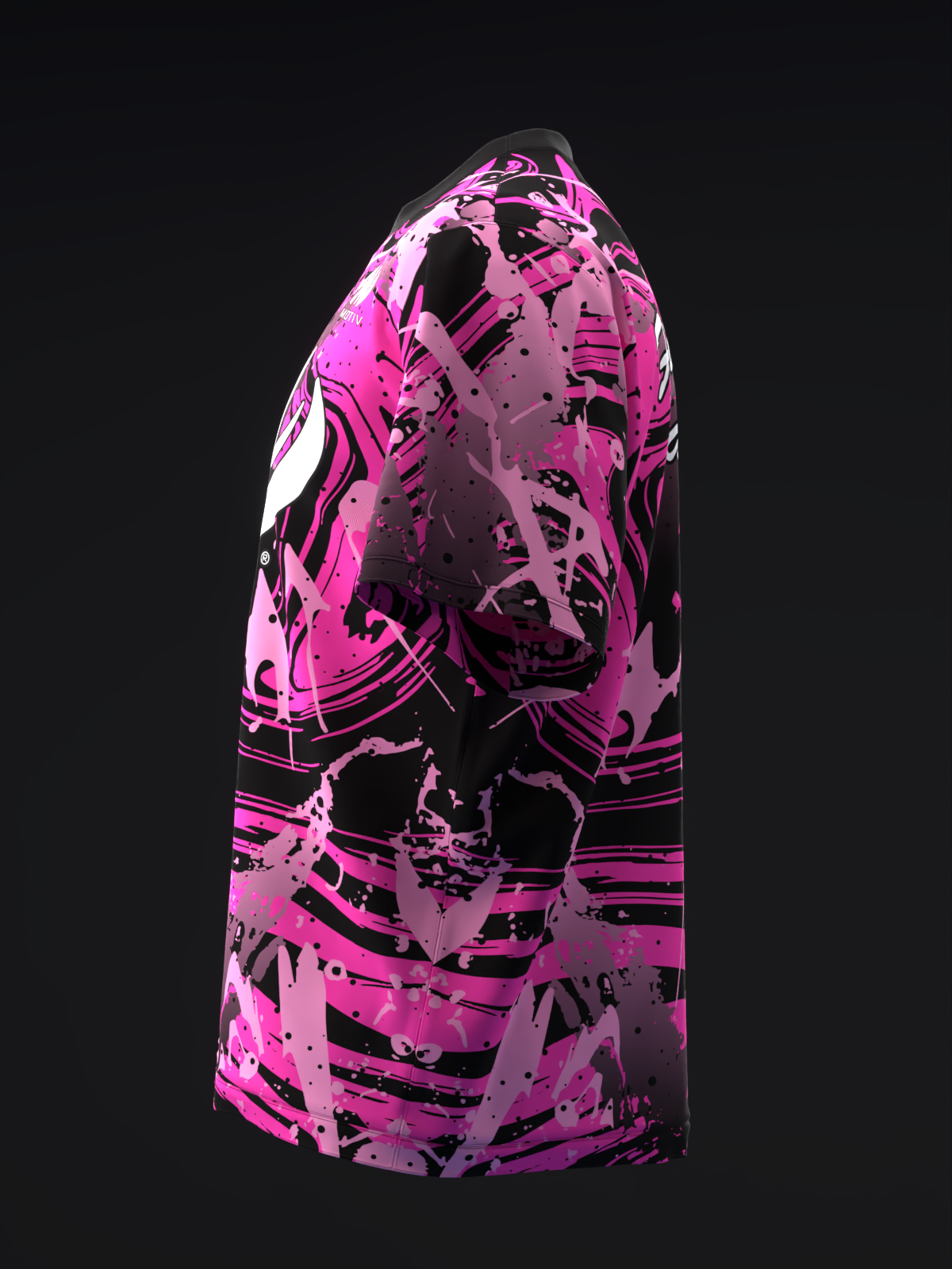 Hot pink and black bowling jersey with abstract graffiti-style graphic design