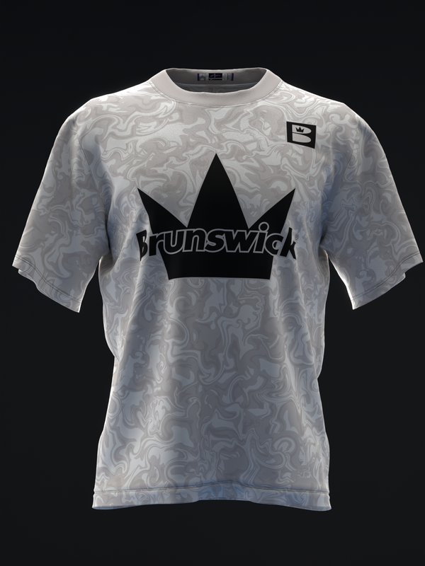 Light gray bowling jersey with Brunswick crown logo and swirled texture pattern