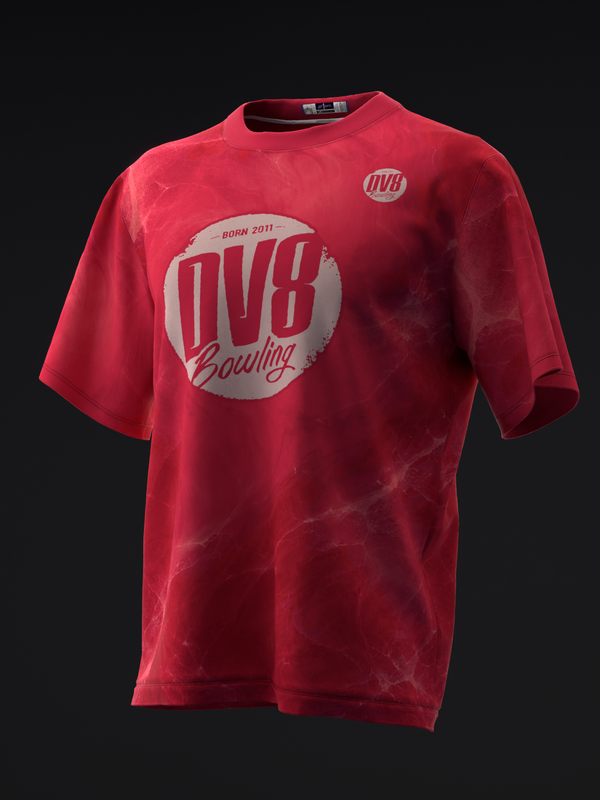 Red bowling jersey with DV8 logo and "Bowling" text on front