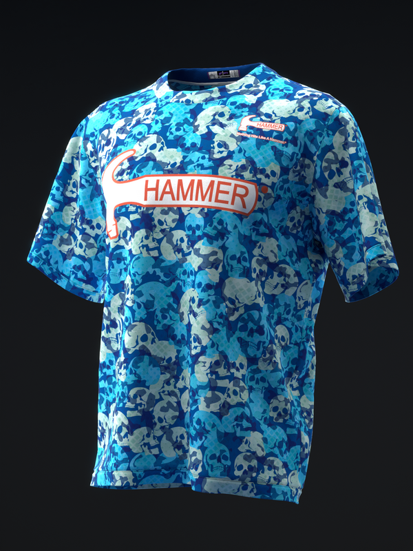 Blue camo bowling jersey with Hammer logo and text on front