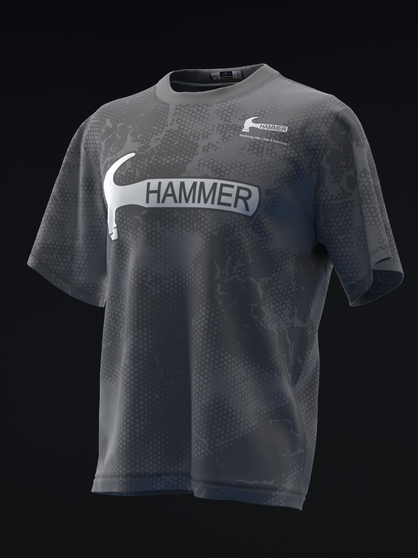Charcoal gray bowling jersey with white Hammer logo and text on front