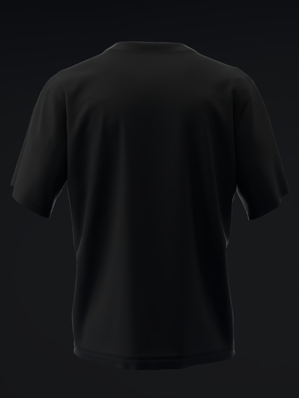 Black bowling t-shirt with short sleeves shown from back view