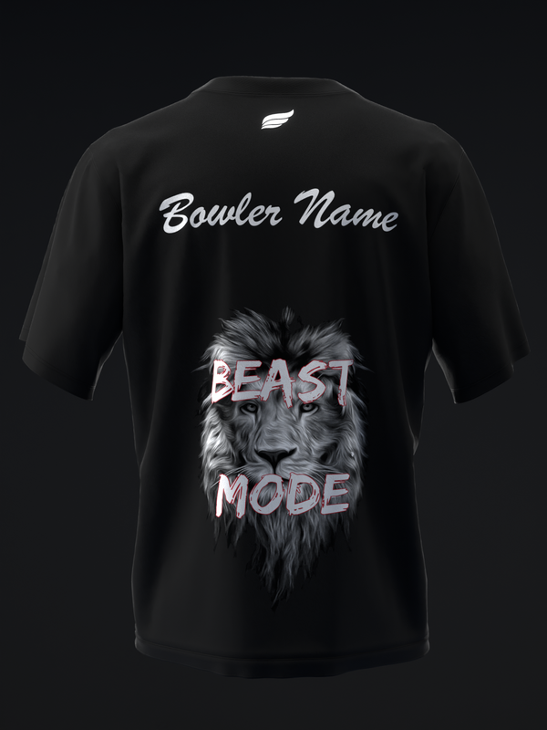 Black bowling jersey back with lion head graphic and Beast Mode text