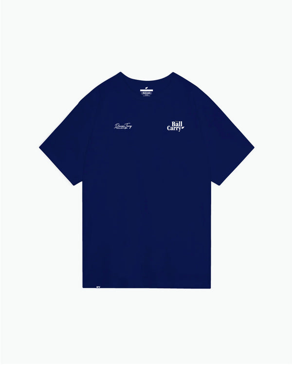 Navy blue t-shirt with Ball Carry and script text on front chest