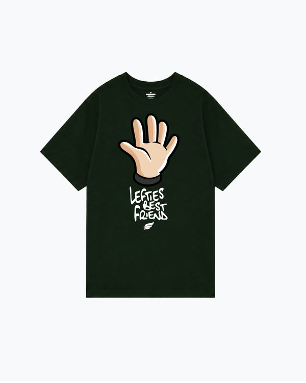 Black t-shirt with hand graphic and lefties best friends text