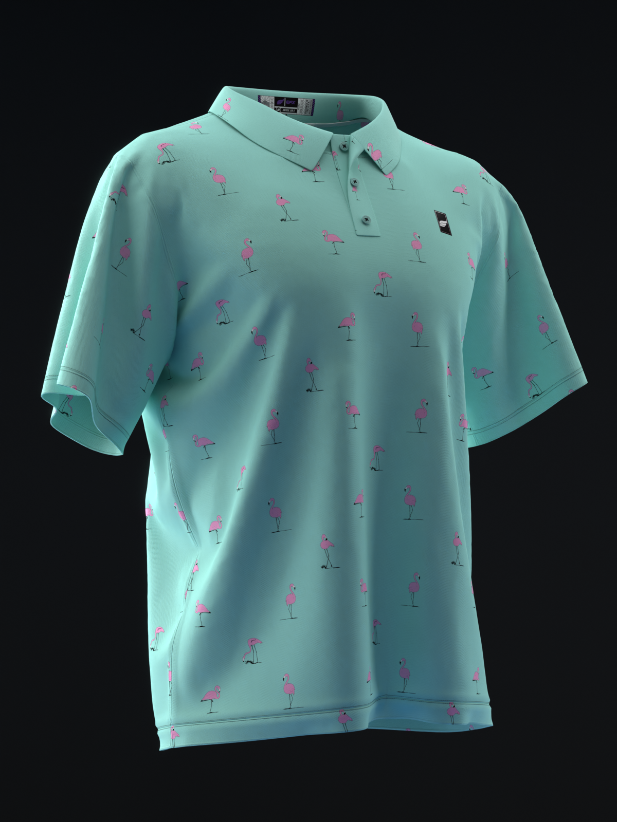 Fairways - Flamingos - Neon Teal - Bowling Polo