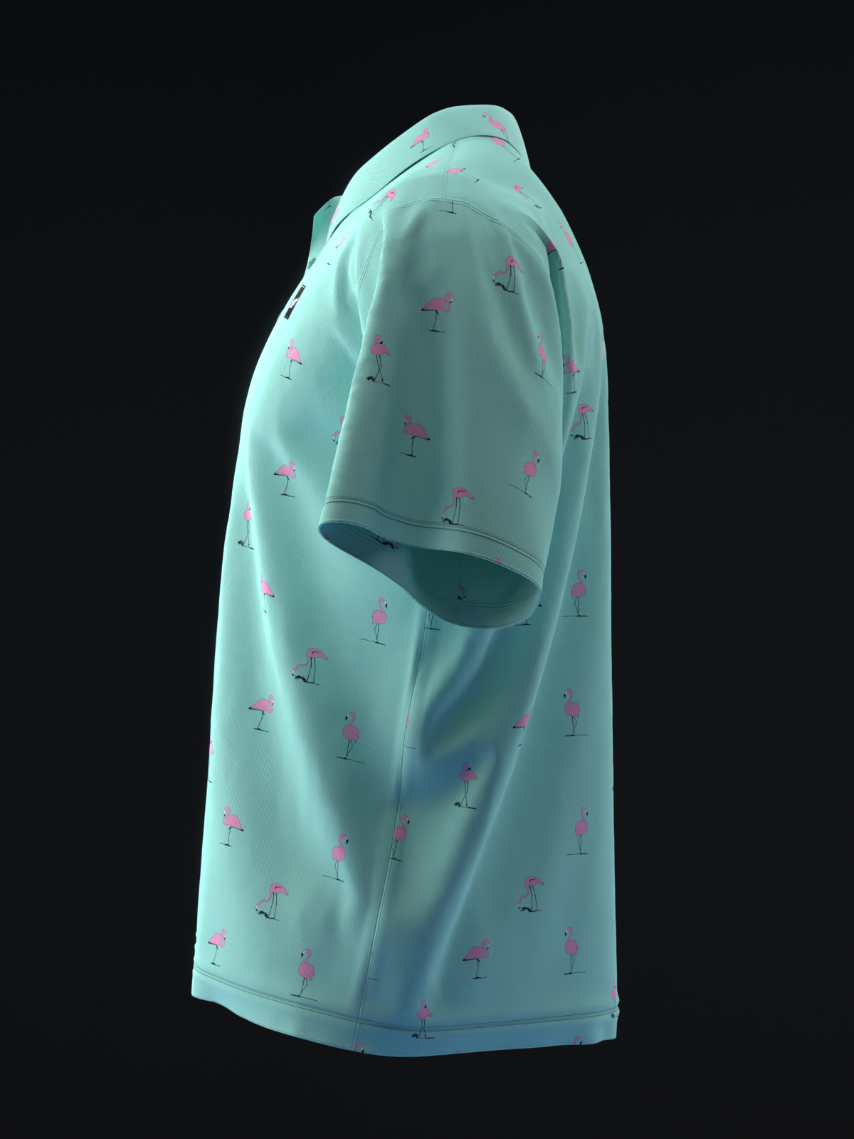 BEATER フラミンゴ柄 Fairways - Flamingos - Neon Teal - Bowling Polo