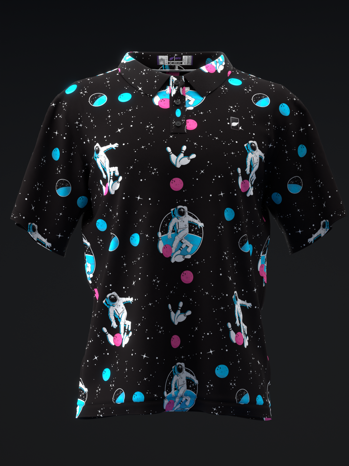 FAIRWAYS - SPACE BOWLING - NEON PINK BLUE - BOWLING POLO