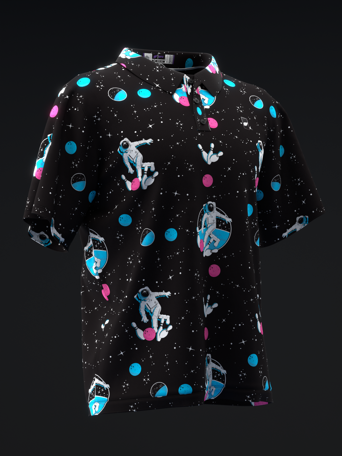 FAIRWAYS - SPACE BOWLING - NEON PINK BLUE - BOWLING POLO