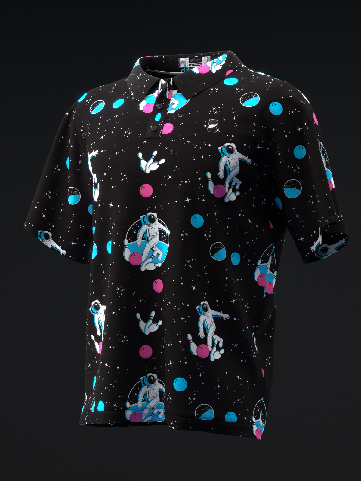 FAIRWAYS - SPACE BOWLING - NEON PINK BLUE - BOWLING POLO
