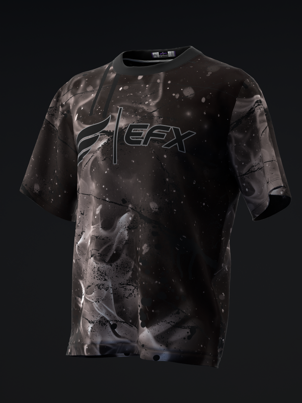 Black bowling jersey with smoky marble pattern and EFX logo, front view