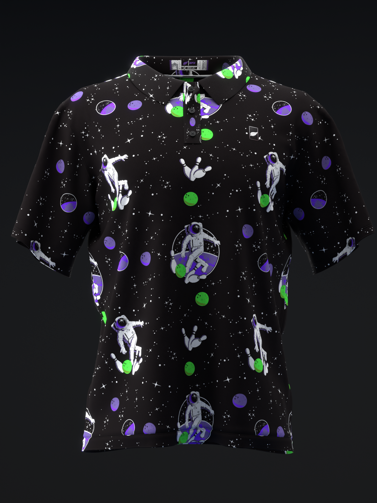 FAIRWAYS - SPACE BOWLING - NEON GREEN PURPLE - BOWLING POLO