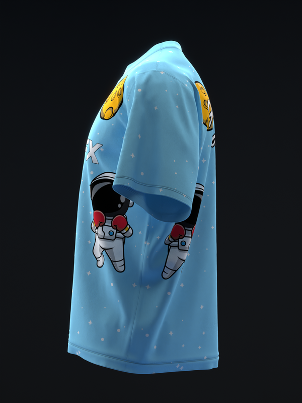 Light blue bowling jersey with astronaut and star graphics on front