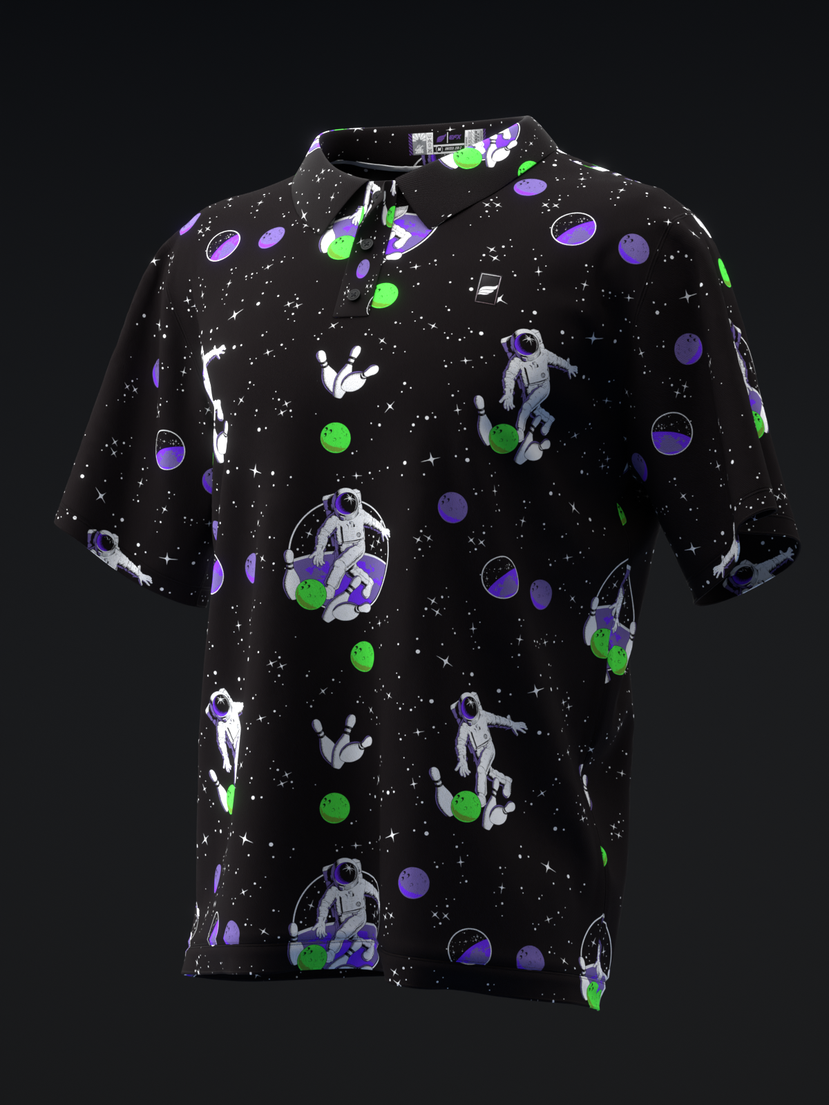 FAIRWAYS - SPACE BOWLING - NEON GREEN PURPLE - BOWLING POLO