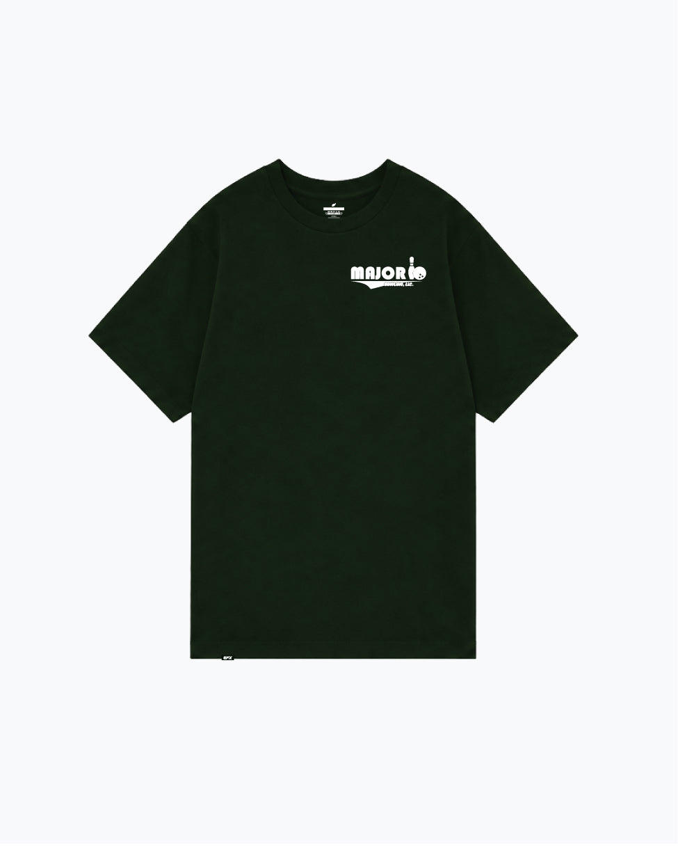 Black crewneck tee with white Major logo text on chest, front view