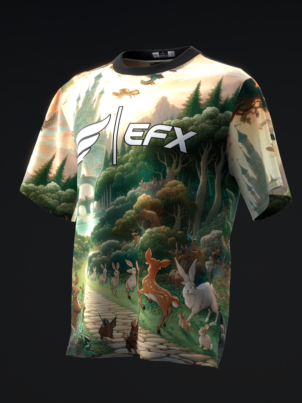 EFX bowling jersey with enchanted forest scene and wildlife graphic print