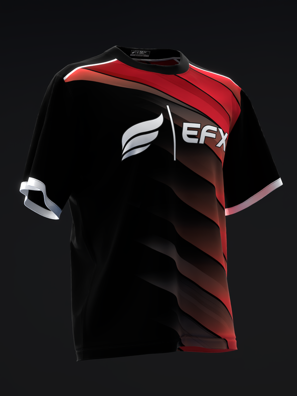 Black and red bowling jersey with diagonal wave pattern and EFX logo