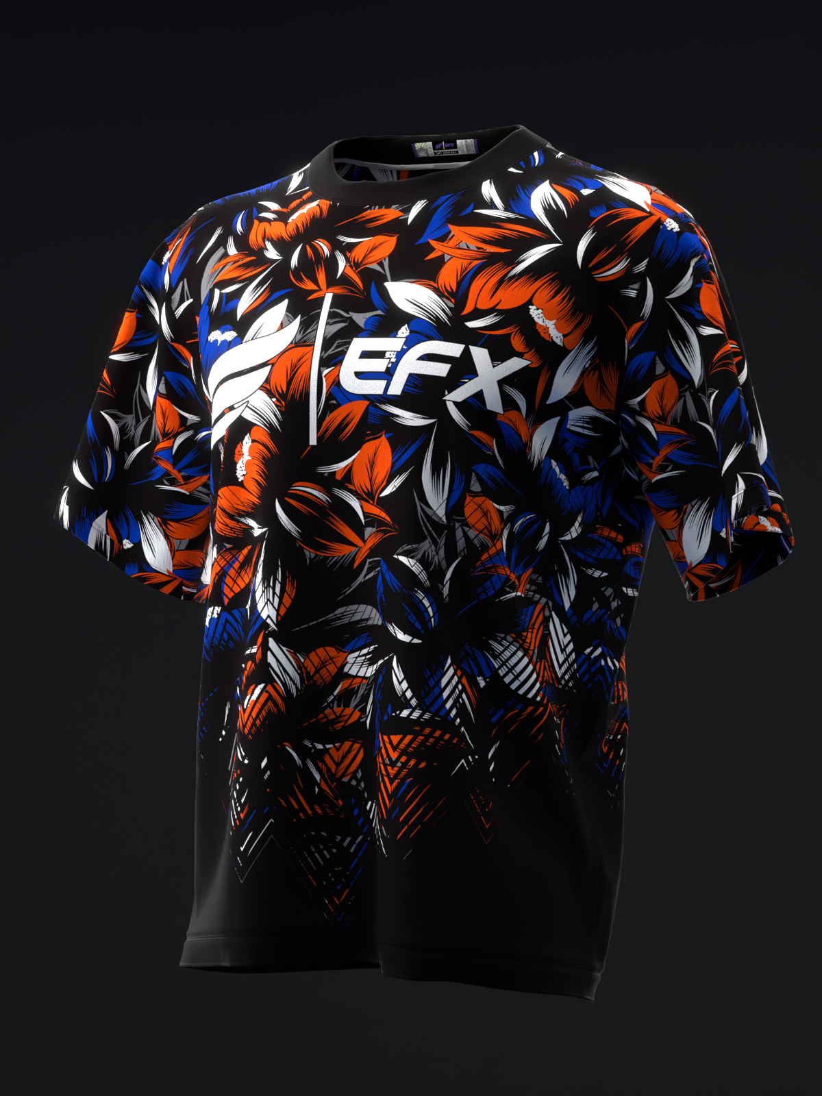 FLUSS needle punch football shirts 花柄 BLOSSOM - NEON ORANGE NAVY BOWLING JERSEY