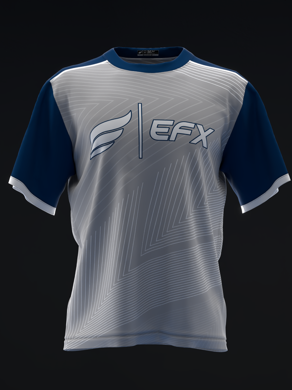 Navy and silver bowling jersey with EFX logo and geometric line pattern