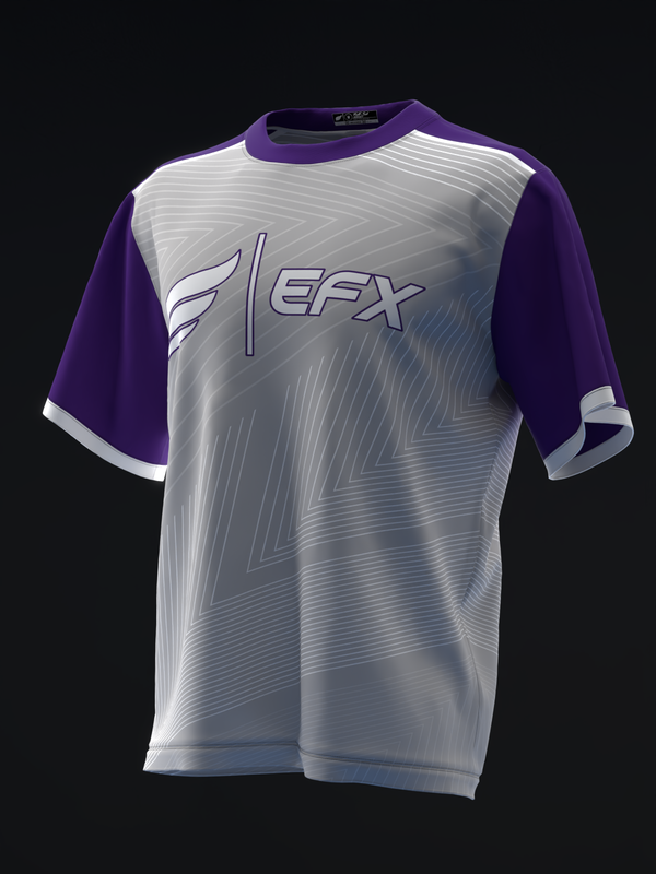 Purple and silver bowling jersey with geometric line pattern and EFX logo