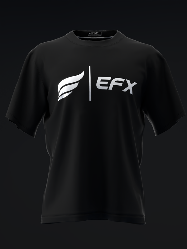 Black bowling jersey front view with white EFX logo and wing graphic