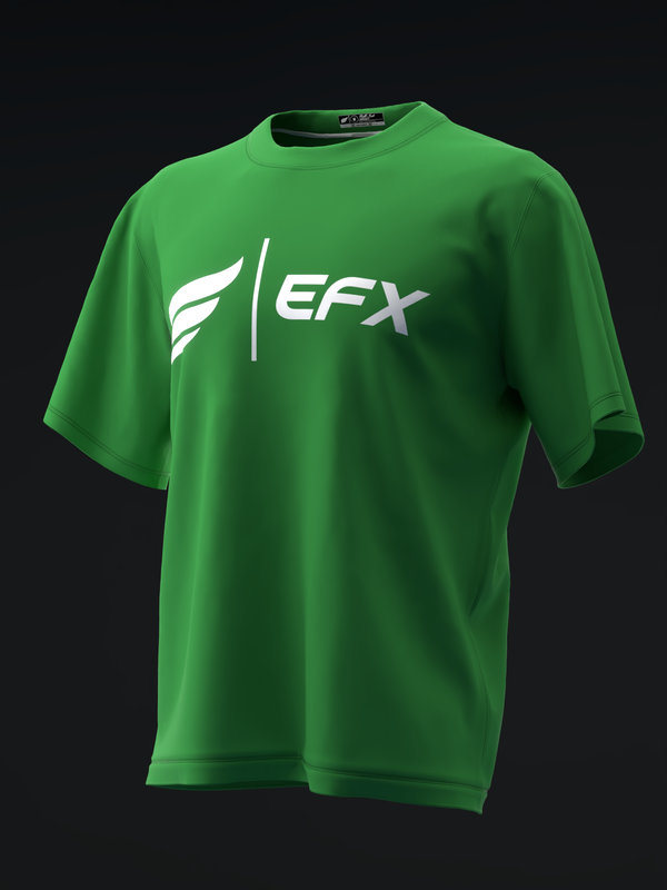 Bright green bowling jersey with white EFX logo and leaf graphic on front
