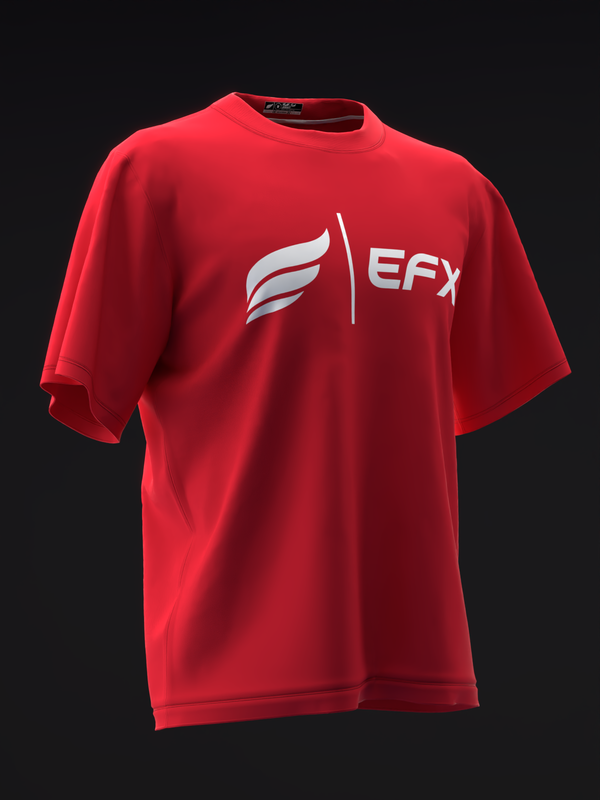 Red bowling jersey with white EFX logo and wing graphic on front