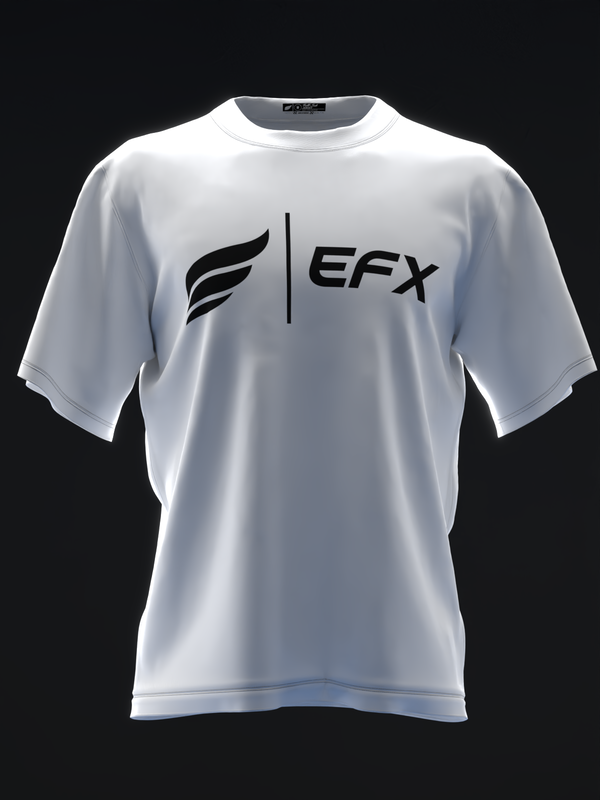 White bowling jersey with EFX logo and wing graphic on front