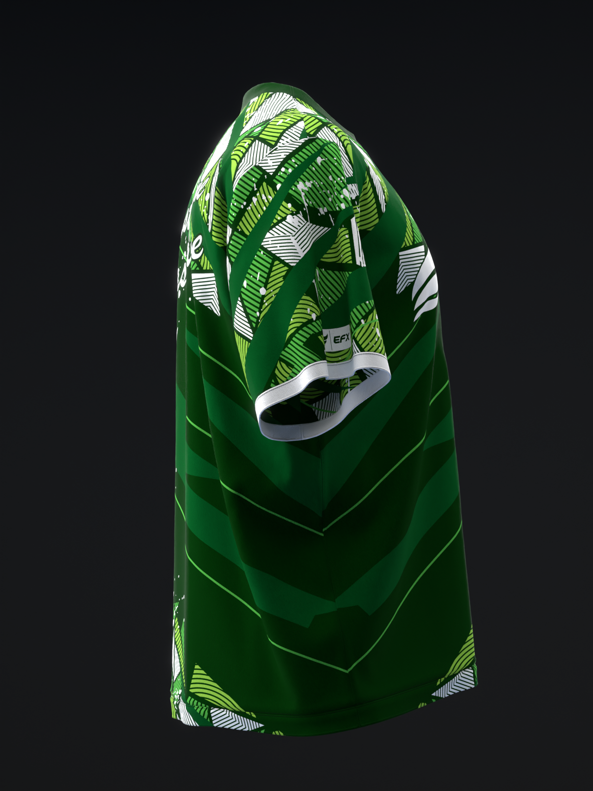 Green bowling jersey with lime geometric leaf pattern and white accents