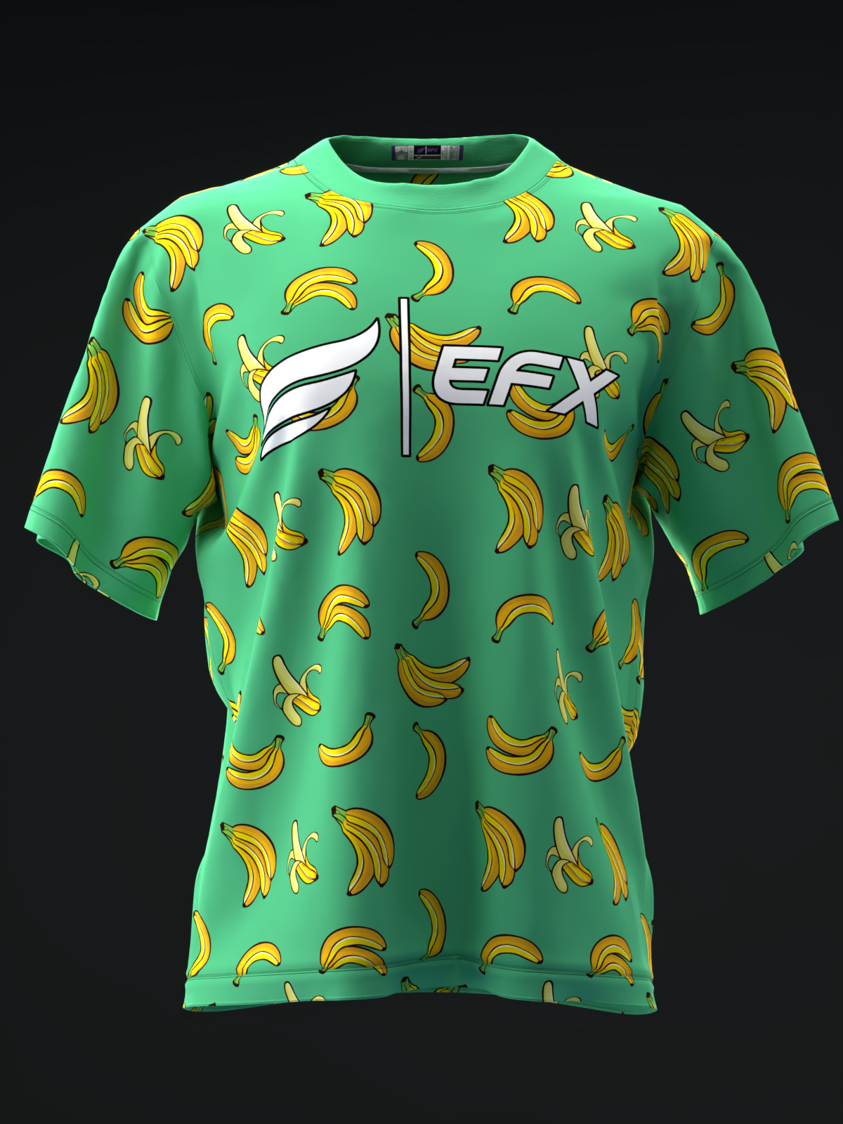 Green bowling jersey with yellow banana pattern and white EFX logo, front view