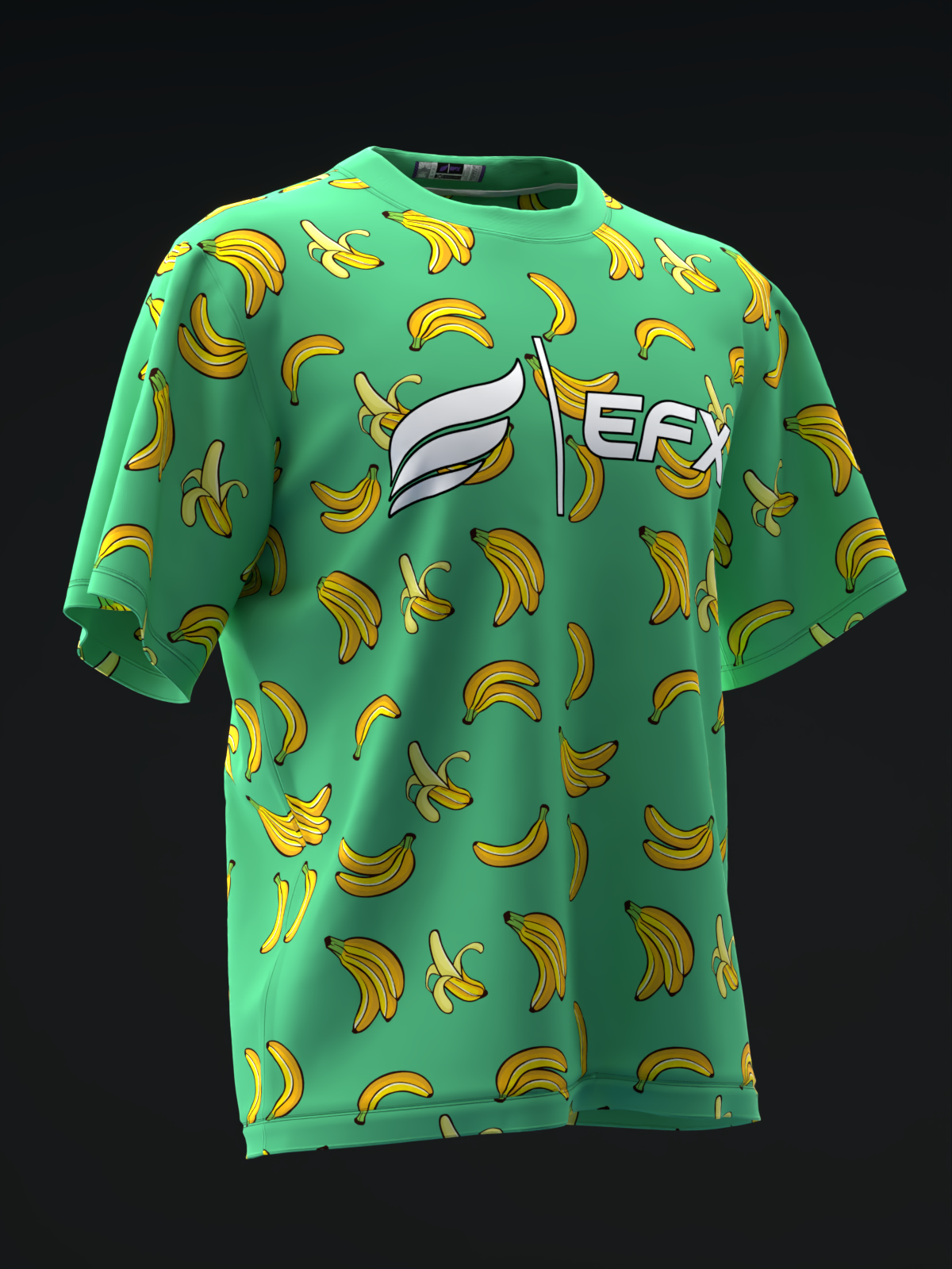 Green bowling jersey with yellow banana pattern and EFX logo, front view
