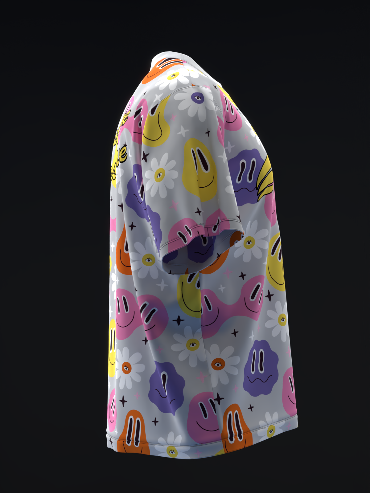Gray bowling jersey with colorful bowling pin and flower graphic print