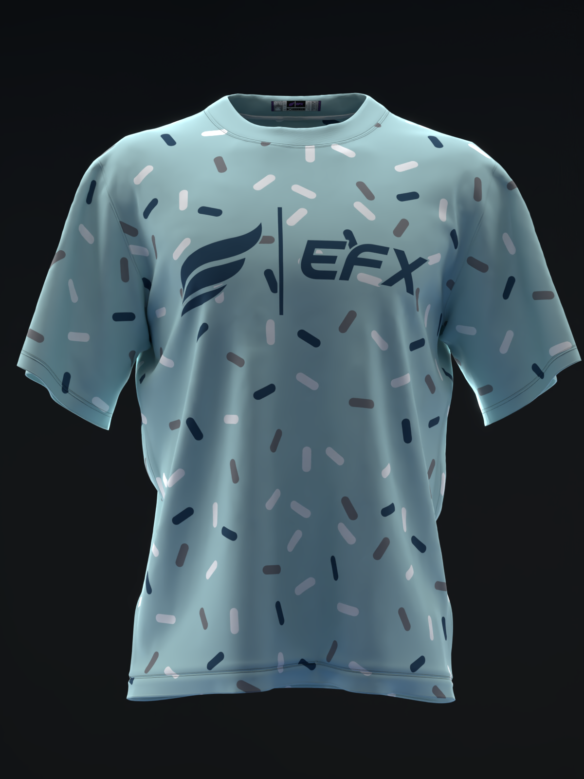 Light teal bowling jersey with scattered dash pattern and EFX logo, front view