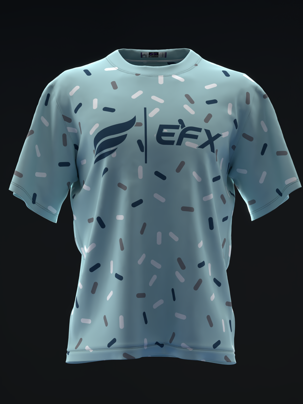 Light teal bowling jersey with scattered dash pattern and EFX logo, front view