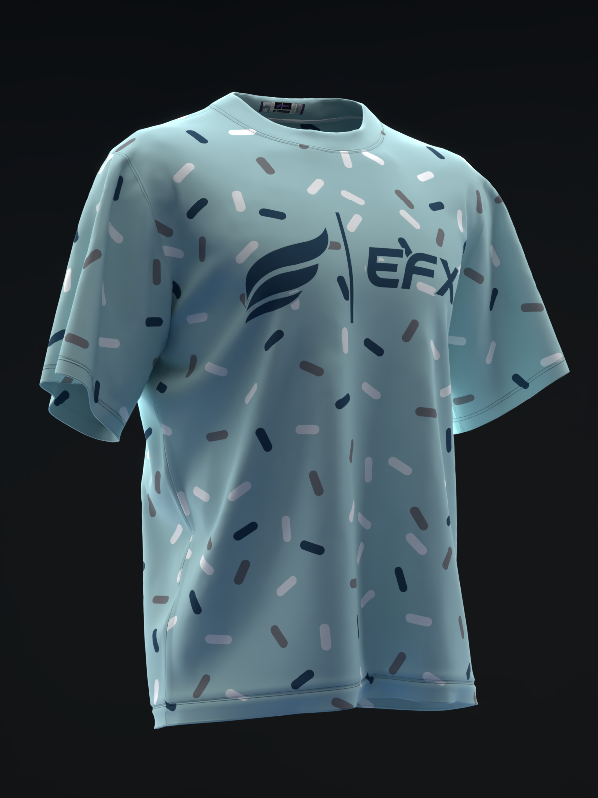 Light teal bowling jersey with navy wing logo and scattered dash pattern
