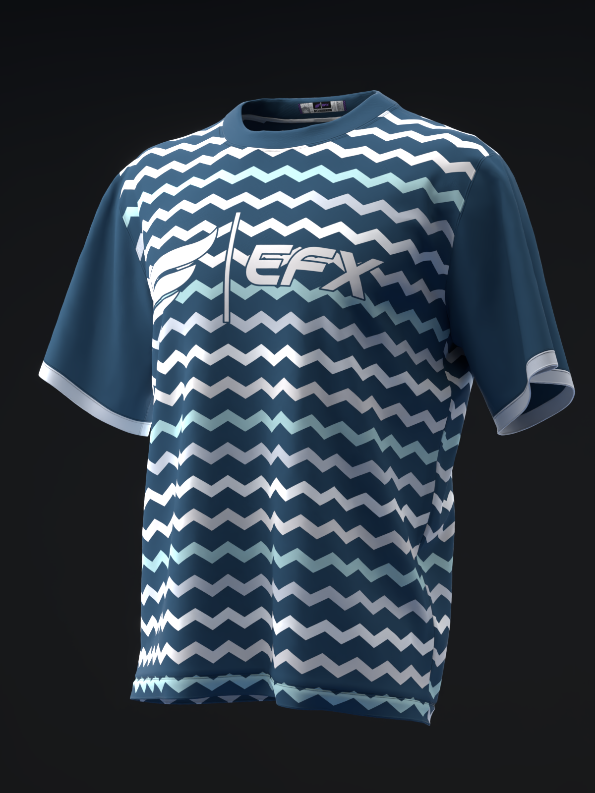 Navy bowling jersey with white zigzag pattern and EFX logo on front