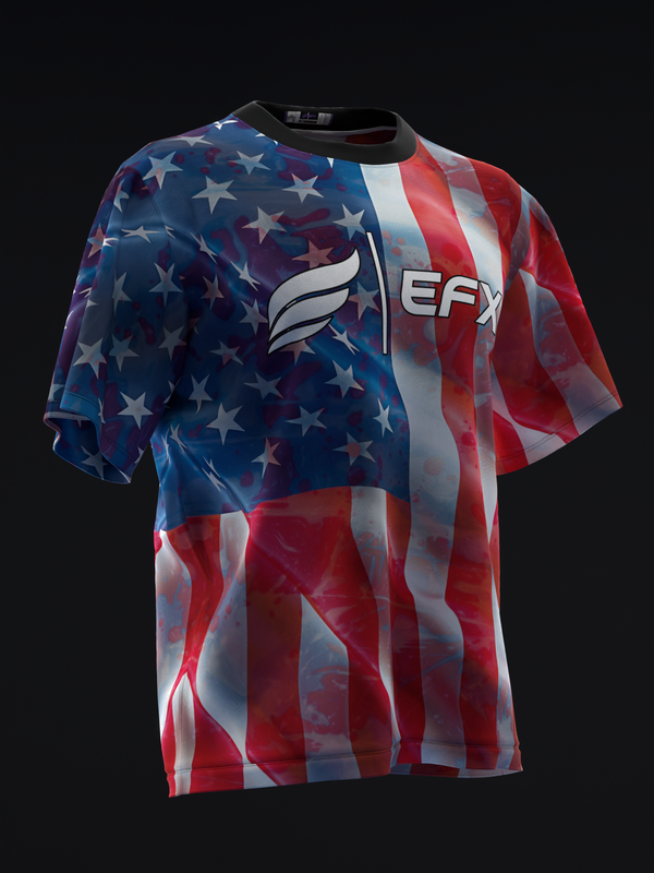 EFX bowling jersey front with American flag stars and stripes design