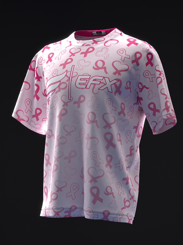 Light pink bowling jersey with scattered ribbon and heart symbols throughout