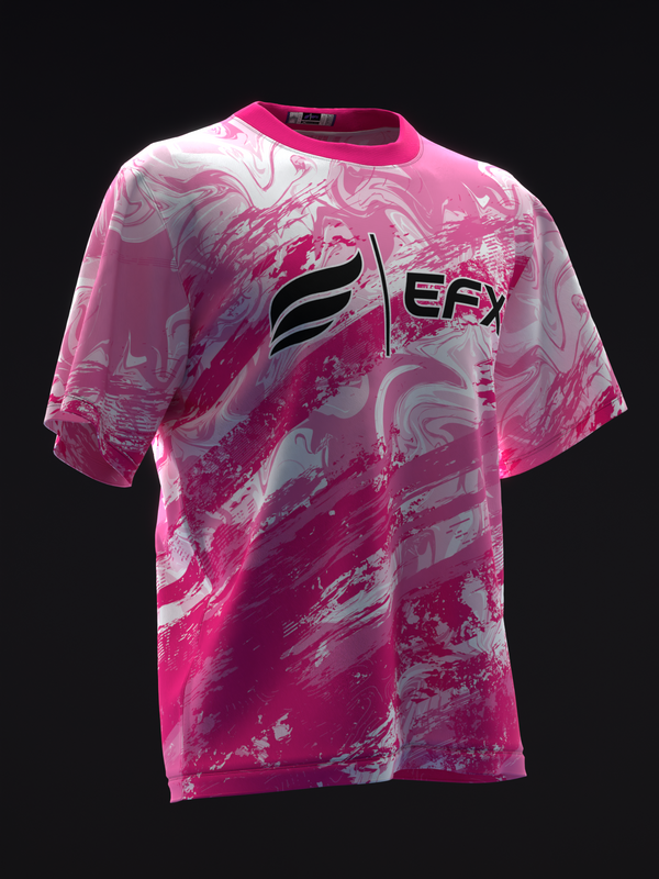 Pink and white grunge bowling jersey with EFX logo on front