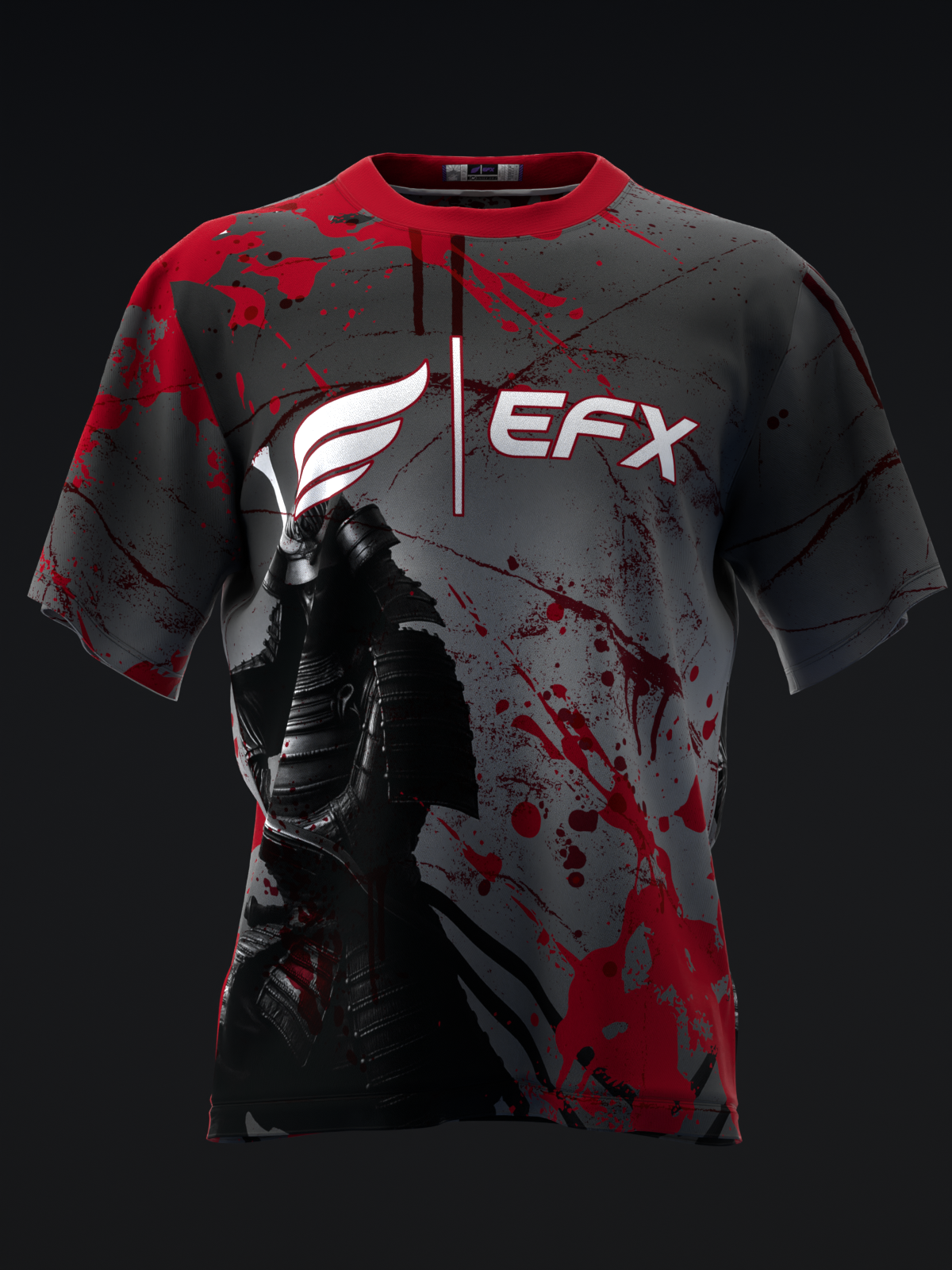 Red and gray bowling jersey with EFX logo and graphic design front view