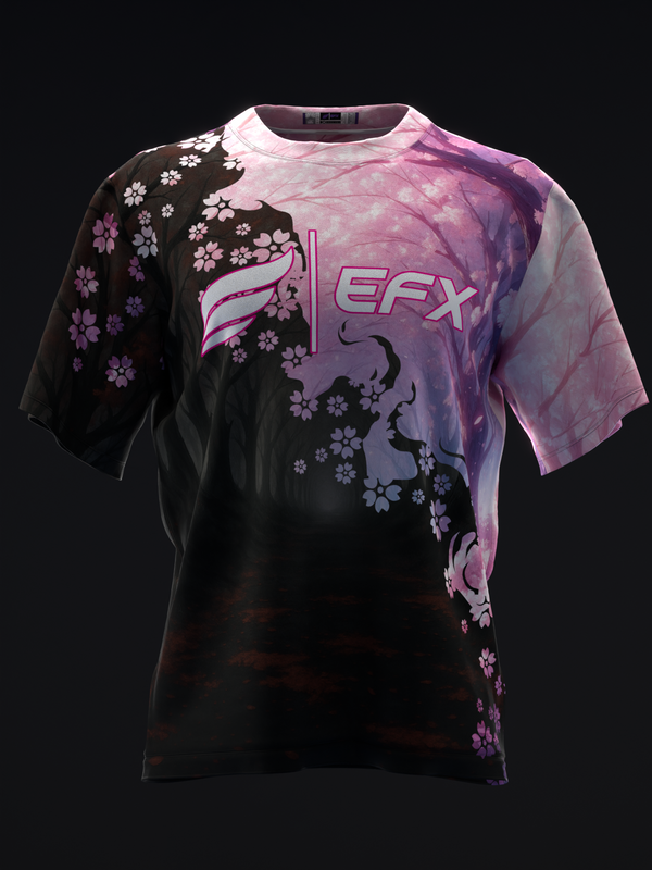 Black and pink bowling jersey with floral and abstract graphic design