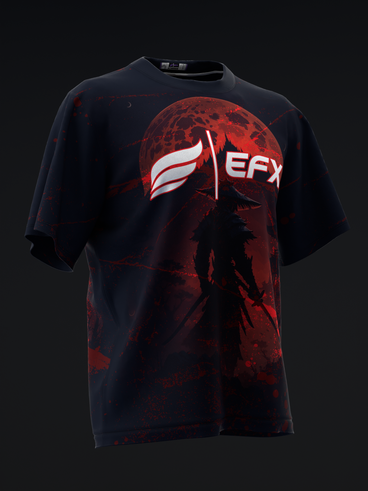 Black and red bowling jersey with EFX logo and globe graphic, front view