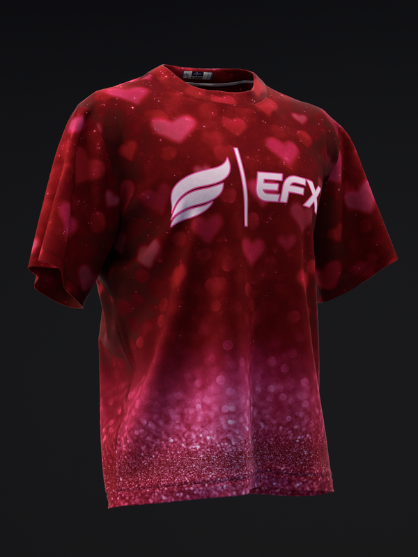 Red bowling jersey with EFX logo and sparkling gradient pattern, front view