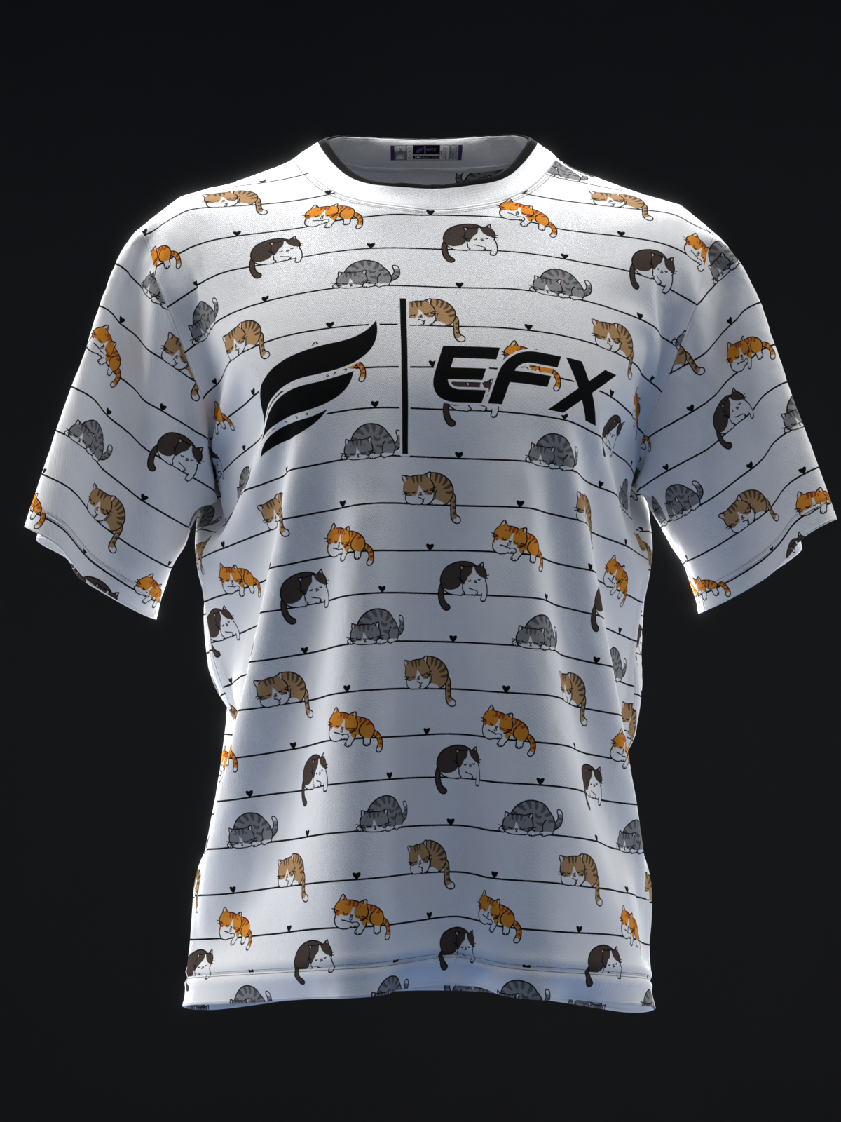 White bowling jersey with repeating hedgehog pattern and EFX logo, front view